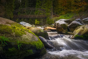 Šumava potok kameny mech podzimní scenérie
